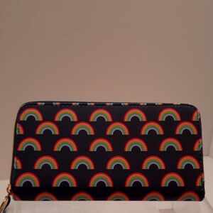 Dabney Lee Navy Blue Rainbow Print Zip Close Wallet